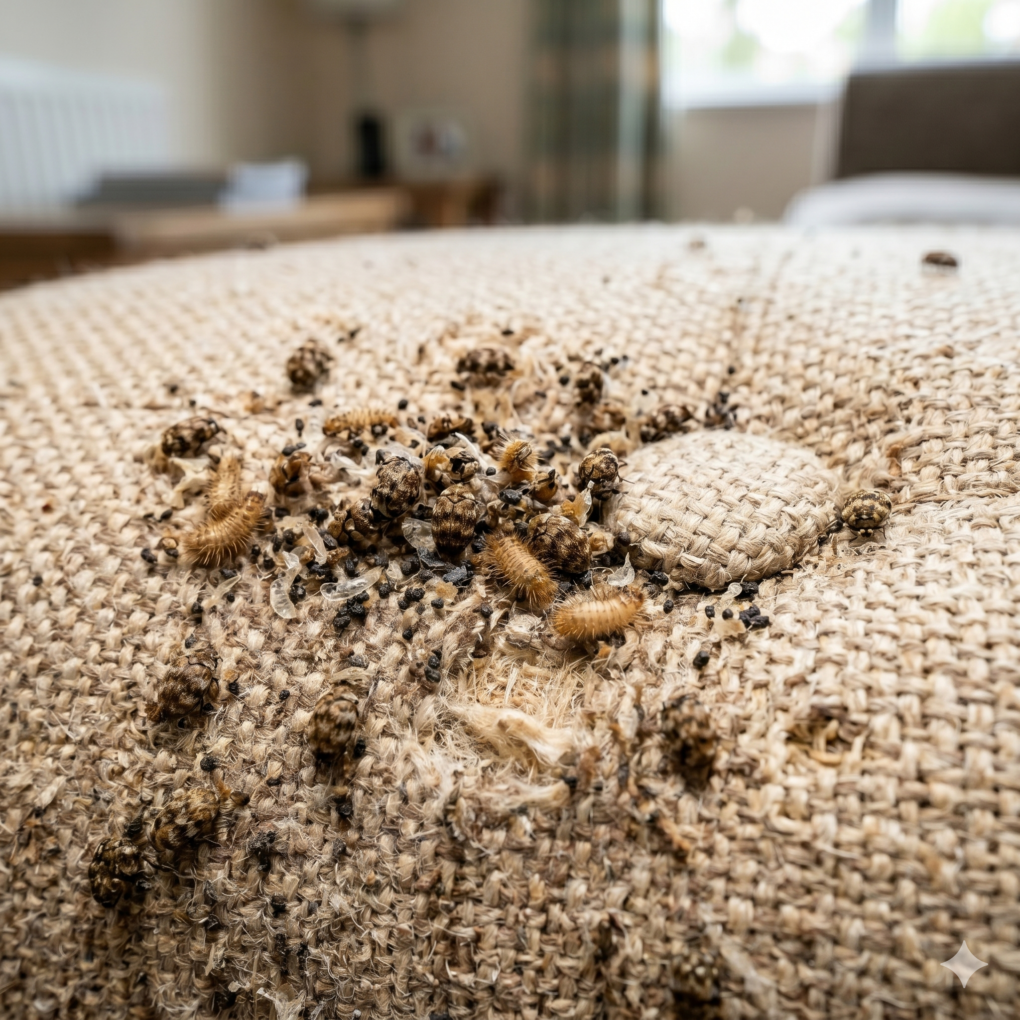 carpet beetles on fabric sofa